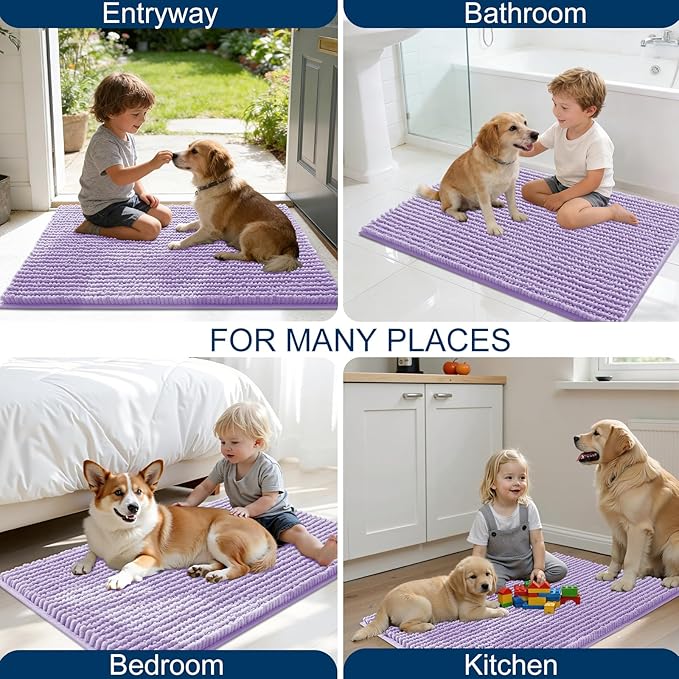 OLANLY Dog Door Mat for Muddy Paws 70x46, Ultra Absorbent Chenille Mud Doormat, Non-Slip Washable and Dirt Trapping Doormat for Indoor Entryway, Quick-Dry Indoor Pet Bed Mats for Dogs, Lavender