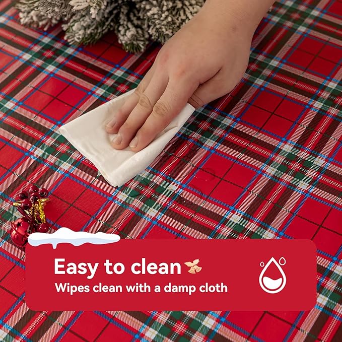 Romanstile Christmas Plaid Rectangle Vinyl Tablecloth, 100% Waterproof Checkered PVC Table Cloth, Heavy Duty Xmas Gingham Plastic Table Cover for Dining, Party, Holiday Decor - 54 x 108 Inch, Red