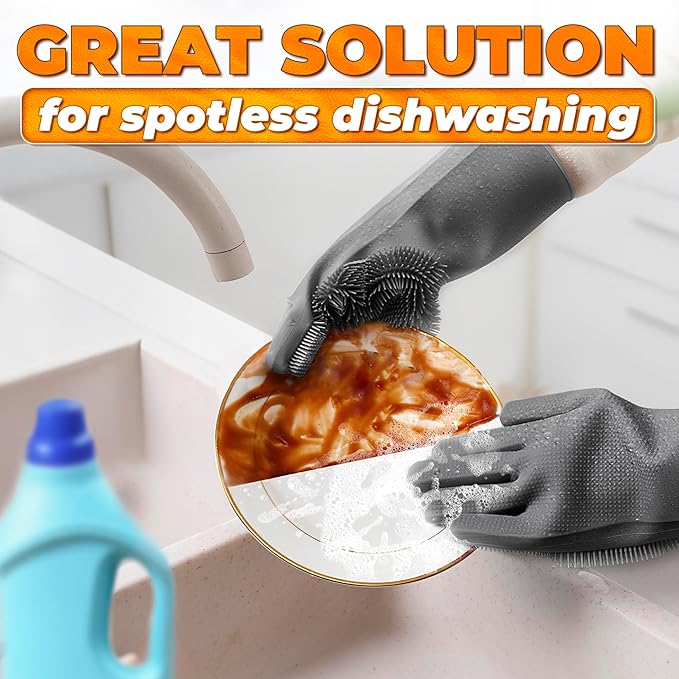 RZleticc Silicone Dish Gloves with Scrubbers – Thick Tear-Resistant Cat & Dog Washing Gloves for Bathing – Multi-Purpose Use