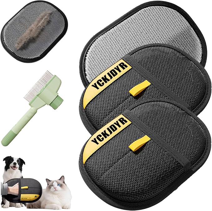 3PC Electrostatic Pet Hair Removal Glove for Cats & Dogs,2025 Upgraded Animal Fur Removal Tool,Reusable Cat & Dog Hair Remover for Couch, Furniture,Laundry,Car Seat,Cat Grooming Gloves