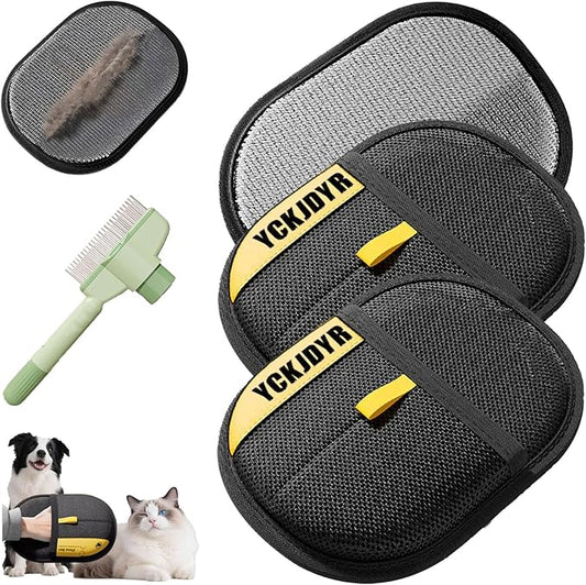 3PC Electrostatic Pet Hair Removal Glove for Cats & Dogs,2025 Upgraded Animal Fur Removal Tool,Reusable Cat & Dog Hair Remover for Couch, Furniture,Laundry,Car Seat,Cat Grooming Gloves