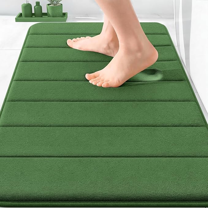 OLANLY Memory Foam Bath Mat 30x20, Super Soft Absorbent Bathroom Rugs, Quick Dry, Machine Washable Shower Floor Rugs, Bathmat Carpet, Bathroom Home Decor Accessories, Olive Green