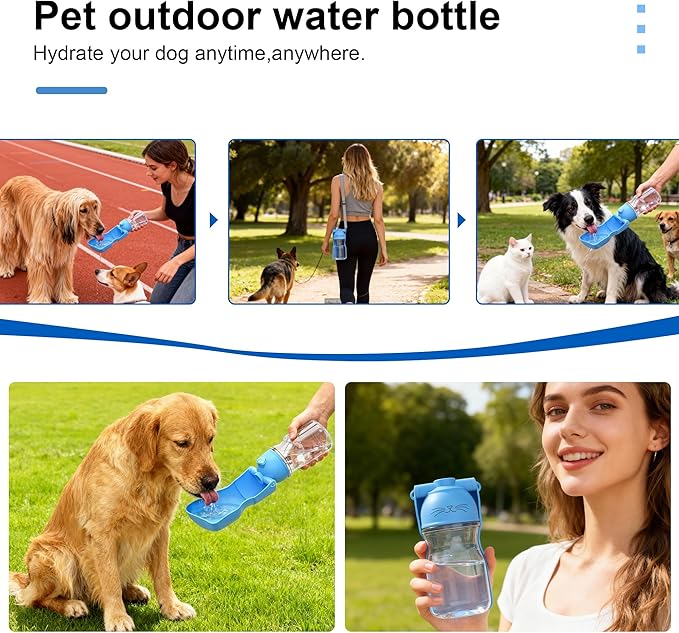 Dog Water Bottle, Portable Leak-Proof Water Dispenser with Drinking Bowl for Dogs and Cats, Travel Puppy Fountain Pet Water Bottle for Hiking Walking Outdoor (A012B-blue)