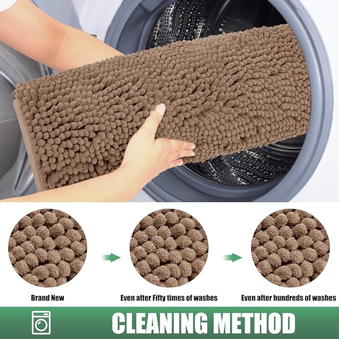 IM HOME Chenille Absorbent Outdoor Doormat 30" x 20", Washable Muddy Door Mats for Dog Non Slip Indoor Doormat Dog Mat for Muddy Paw Front Inside Doormats for Entryway Camel