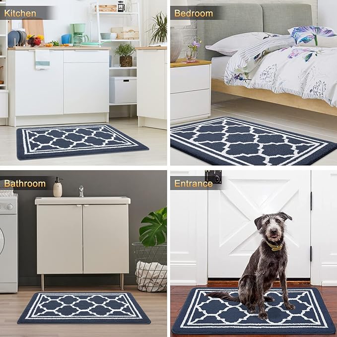 Buganda Indoor Door Mat, Dirt-Resistant and Absorbent Doormat, Anti-Slip, Low Profile Floor Mats for Inside Entryway, Front, and Back Door Entrance (48x32 Inches, Navy Blue)