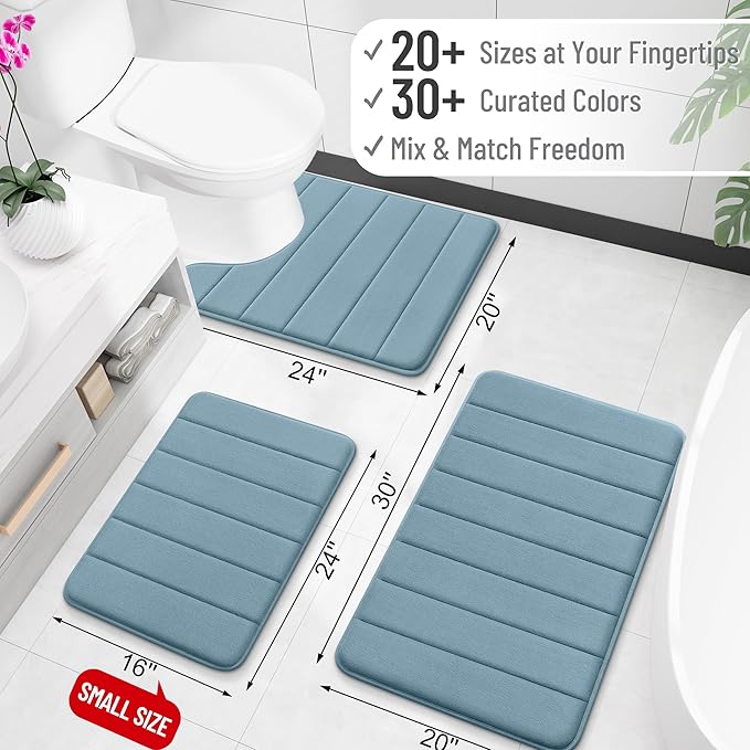 OLANLY Memory Foam Toilet Rugs U Shaped 24x20, Super Soft Absorbent Contour Bath Rugs, Quick Dry, Machine Washable Toilet Mat, Bathmat Floor Carpet, Bathroom Home Decor Accessories, Airy Blue