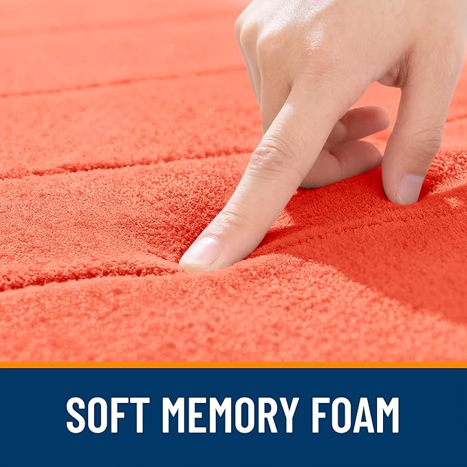 OLANLY Memory Foam Long Bathroom Rugs Runner 70x24, Super Soft Absorbent Bath Mat, Quick Dry, Machine Washable Shower Floor Rugs, Bathmat Carpet, Bathroom Home Decor Accessories, Coral