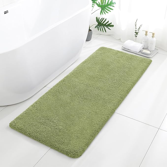 Olive Green Bathroom Rugs Runner 24"x60" - Long Large Bath Mat, Soft Non Slip Absorbent Microfiber Bathroom Rug, Washable Plush Floor Mat - Perfect for Bedside, Kitchen or Vanity Area
