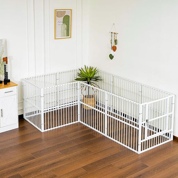 Dog Playpen - 32" Height Dog Pen, Heavy Duty Puppy Pen with Door, Safe & Sturdy, Easy Assemble for Indoor/Outdoor Pet Playpen (12 Panels with Door, White)