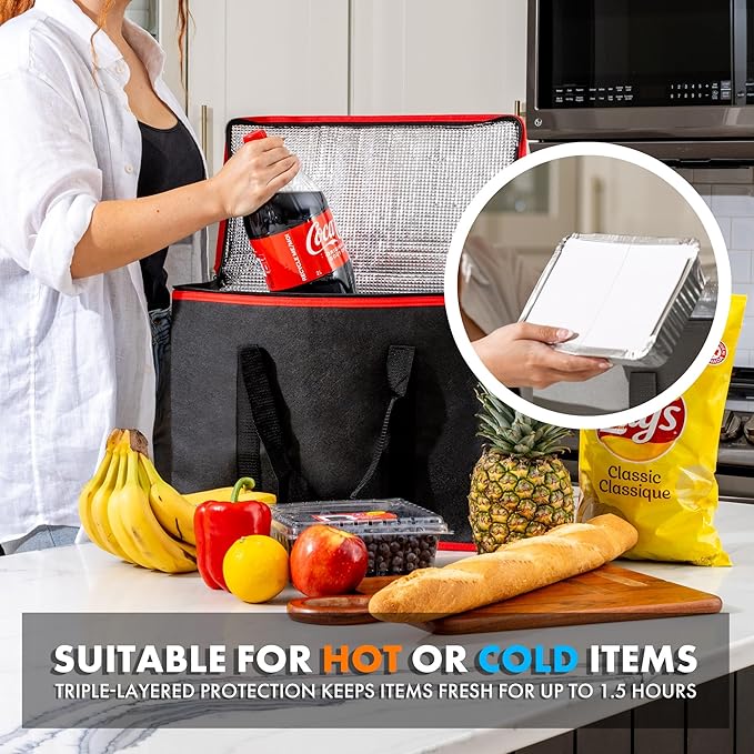 Carrywell Insulated Reusable Grocery Bags 2-Pack, Catering and Delivery Bag For Hot and Cold Food, Collapsible Thermal Tote For Doordash, Not-Made In China