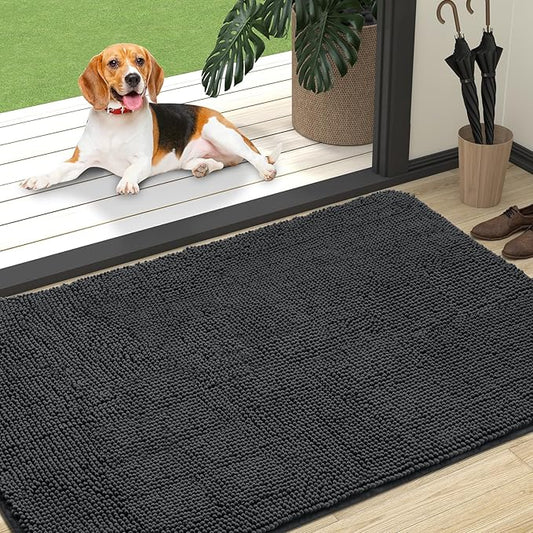 OLANLY Dog Door Mat for Muddy Paws 47x32, Absorbs Moisture and Dirt, Absorbent Non-Slip Washable Doormat, Quick Dry Chenille Mud Mat for Dogs, Entry Indoor Entryway Carpet for Inside Floor, Dark Grey