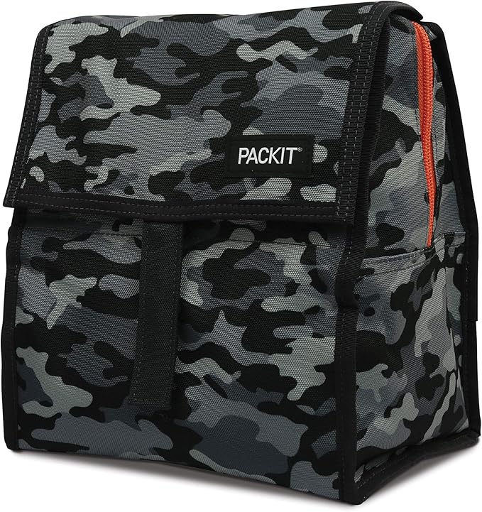 PackIt® Freezable Lunch Bag, Charcoal Camo, Built with EcoFreeze® Technology, Foldable, Reusable, Zip and Velcro Closure with Buckle Handle, Designed for Work Lunch and Fresh Lunch On the Go