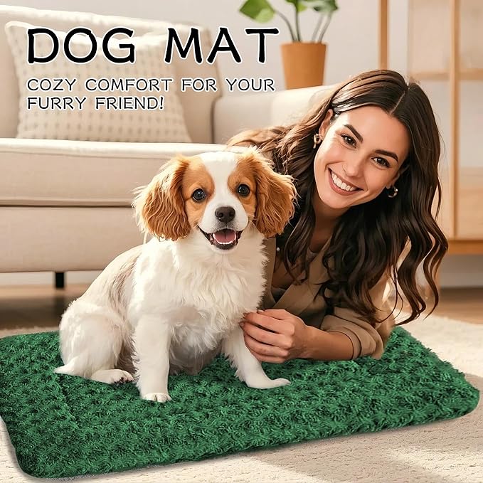 Dog Crate Bed Pad – Reversible Fleece Mat for Small, Medium, Large Dogs – Soft & Washable Anti-Slip Dog Bed Mat for Cages and Kennels – Comfortable, Durable Sleeping Pad for Dogs, Green, M
