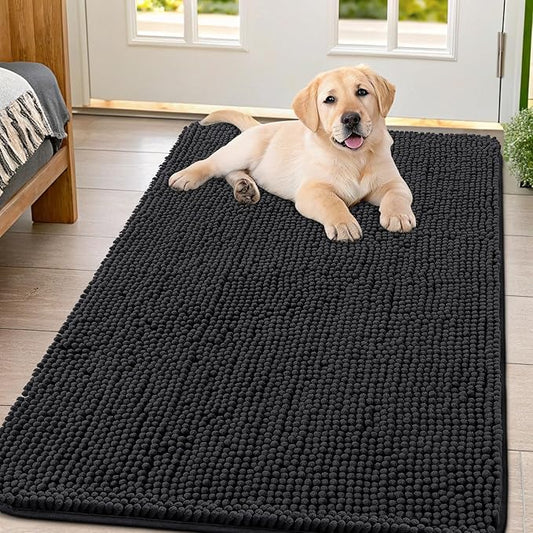 Smiry Dog Door Mat for Muddy Paws 44x32, Absorbs Moisture and Dirt Doormat, Non-Slip Washable Quick Dry Chenille Front Door Mat Indoor Entrance, Entryway Carpet for Inside Floor, Black