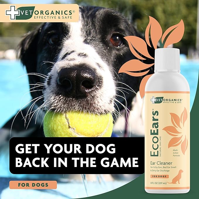 Vet Organics EcoEars Dog Ear Cleaner Solution–8 Oz. Natural Dog Ear Multi-Action Formula for Large or Small Canines – Ear Drops to Alleviate Itchy Ears, Shaking, & Otic Discharge–Puppy Supplies 2pk