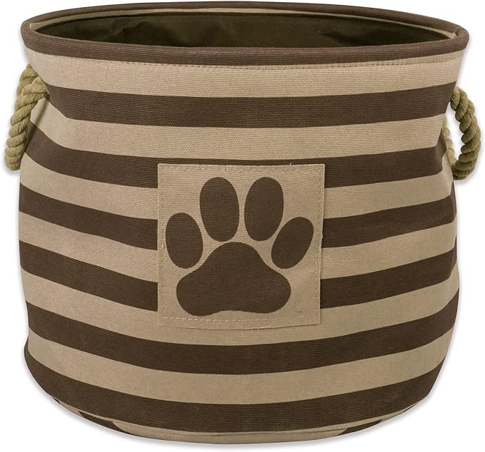 Bone Dry Pet Storage Collection Striped Paw Patch Bin, Large Round, Brown