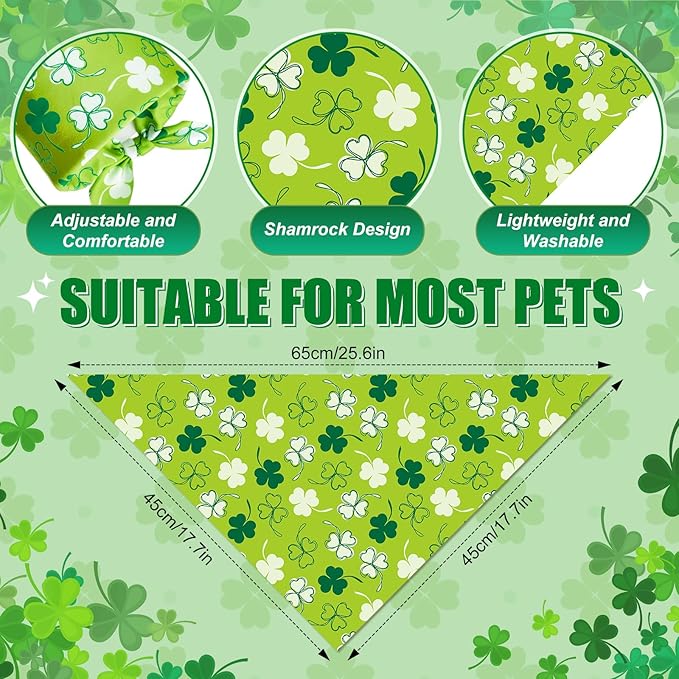 50 Pieces St. Patricks Day Dog Bandanas Bulk Shamrock Dog Bandanas for Dogs Green Soft Dog Bandana Bibs Adjustable Triangle Dog Bandana for Small Medium Large Dog Cat (25.6 x 17.7 x 17.7)