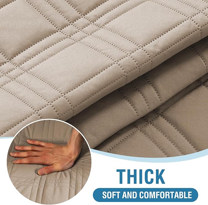 H.VERSAILTEX 100% Waterproof Futon Sofa Slipcover Reversible Sofa Cover Armless Futon Cover Soft Thicken Sofa Bed Pets Kids Dog Cat Fit Sitting Width Up to 70", Taupe/Beige