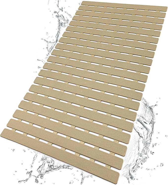 Shower Mat Non Slip Bathtub Mat with Suction Cups and Drain Holes 27.5 x15.7 Inch Bath Mat for Tub & Shower.Easy Dry,Easy to Cut,Eco-Friendly