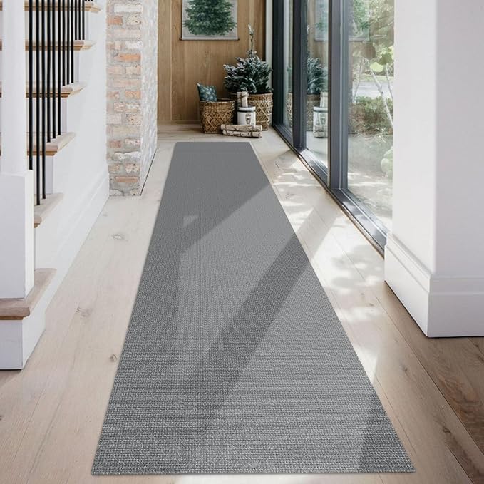 KOZYFLY Washable Runner Rug 2x12 ft Hallway Kitchen Runner Rugs with Rubber Backing Non Slip Entryway Runner Indoor, Extra Long Carpet Runners for Hall Kitchen Entryway, Grey