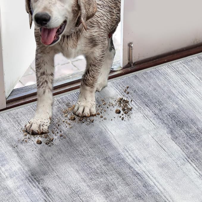 COMSLE Door Mat, Front Door Mat Indoor for Entrance Faux Wool Absorbent Non Slip Modern Throw Rug for Entryway Hallway Muddy Paws - Pet Friendly, 32x48 Inches,Brown Machine Washable