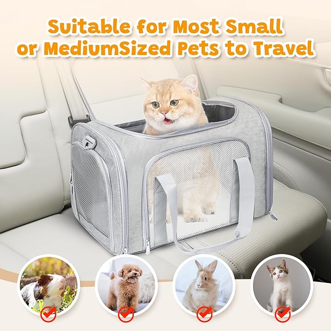 FOORLON Cat Carrier Soft for Pets Up to 15 Lbs, Cat Travel Bag Soft-Sided with Padded Shoulder Strap, Pet Dog Carriers for Small Dogs Travel Puppy Carry Airline Approved, Grey