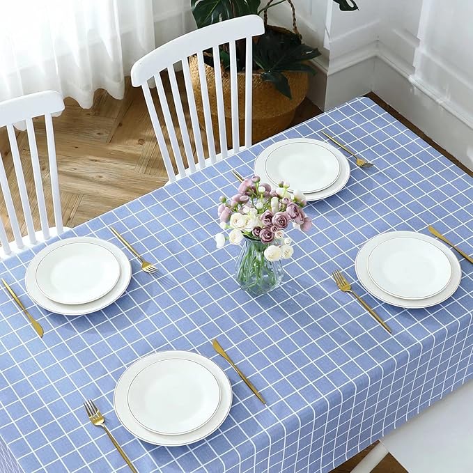 Romanstile Rectangle Vinyl Tablecloth, 100% Waterproof Oil-Proof Checkered Plastic Table Cloth, Heavy Duty Wipeable Table Covers for Dining, Camping, Picnic, Outdoor - 52 x 70 Inch, Blue