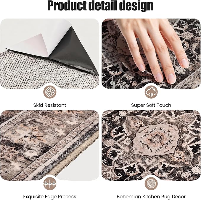 Kitchen Rug Set 3Pcs, Boho Rug Sets Non Slip Washable for Floor Thick Farmhouse Kitchen Decor Runner Rugs for Kitchen, Entryway, Laundry, Hallways 20''x32''+20''x48''+20''x59''