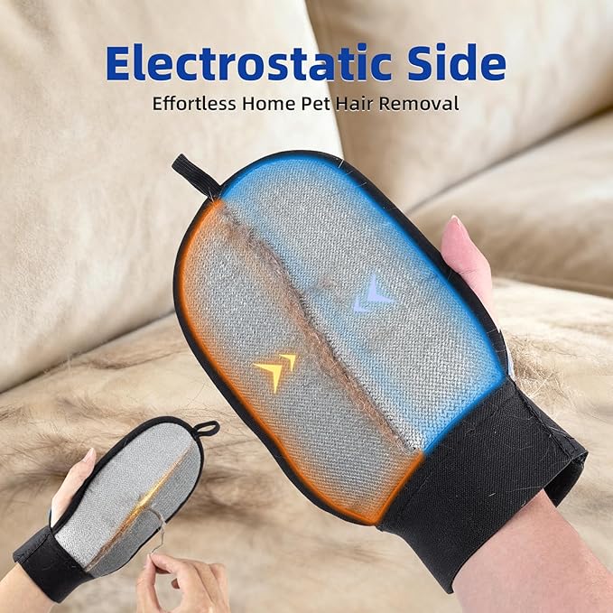 Pet Hair Removal Glove for Dog & Cat, Reusable Magic Pet Hair Brush, Pet Grooming Gloves, Electrostatic Pet Hair Remover Tool for Sofas, Carpets, Furniture, Car Seats and Clothing (Blue)