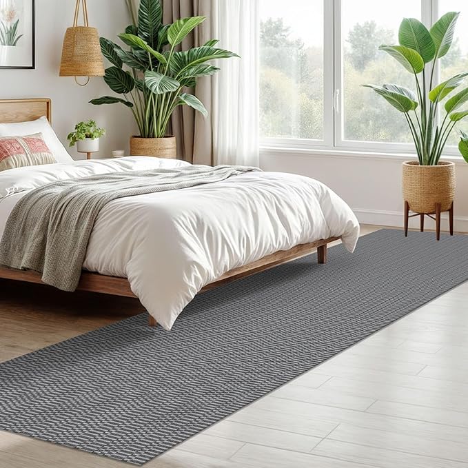 KOZYFLY Washable Runner Rug 2x10 ft Hallway Kitchen Runner Rugs with Rubber Backing Bobo Non Slip Entryway Runner Indoor, Long Carpet Runners for Hall Kitchen Entryway, Grey/Charcoal Grey