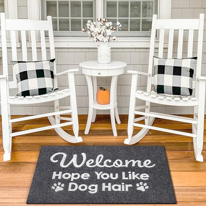 Gray Indoor Doormat, Dog Hair Mat Standard Welcome Front Door Entryway Mats, Funny Door Mat, Durable Non Slip Rubber Dirt Entrance Mats, 36" x 24"