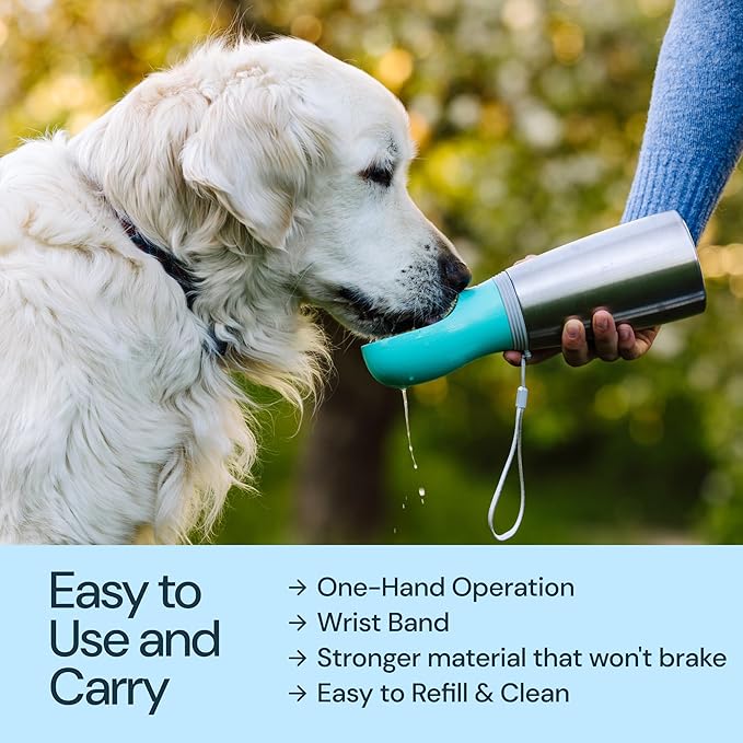 MalsiPree Leak Proof Stainless Steel Portable Dog Water Bottle - 24 oz, Blue Water Dispenser for Pets - Outdoor Dog Travel Water Bottle - for Trail Hiking, Park Visit & Beach Days