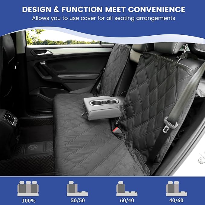 ALLANSING XL Back Seat Cover for Full-Size Trucks/SUVs Rear Split Bench, Heavy Duty 900D Waterproof Non-Slip Car Seat Protector for Messy Pet Dogs & Kids, Easy Clean (Black)