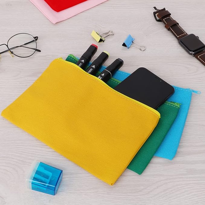 12 Pieces Cotton Canvas Makeup Bag, Multipurpose Cosmetic Bag with Zipper Travel Toiletry Pouch, Blank DIY Craft Bag (Multicolored A, L)