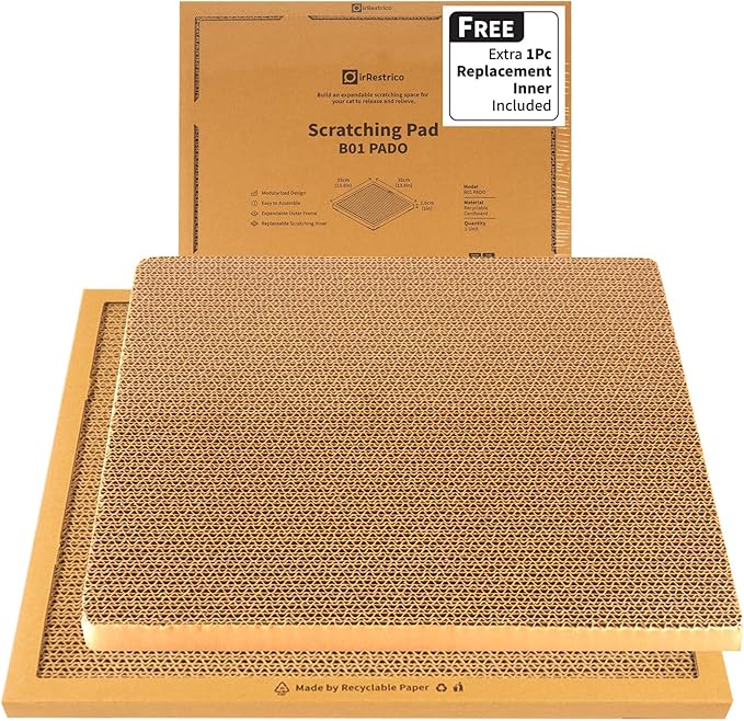 Cat Scratching Pad Board, Refillable and Combinable Corrugated Cat Scratchers for Indoor Cats, Double-Sided and Recyclable Cardboard (1Refill+1Pack)