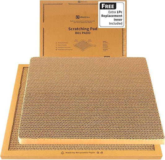 Cat Scratching Pad Board, Refillable and Combinable Corrugated Cat Scratchers for Indoor Cats, Double-Sided and Recyclable Cardboard (1Refill+1Pack)