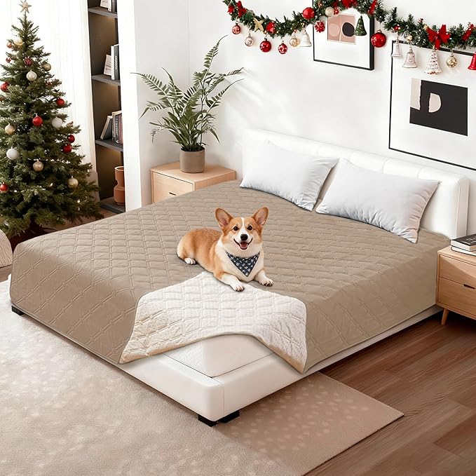 CYCMACO Waterproof Dog Bed Cover, Non-Slip Dog Blanket for Couch, Couch Covers for Dogs Washable, Pet Blanket for Furniture, Pet Bed Mat for Sofa, Car, Pet Supplies (68x82 Inch, Khaki)