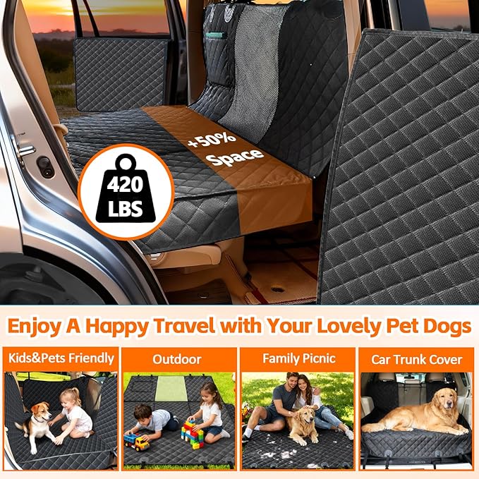 HNCPSY Back Seat Extender for Dogs,Hard Bottom Car Seat Cover for Dogs with Car Door Protectors, Dog Car Seat Cover for Back Seat Waterproof and Scratch-Resistant Seat Covers for Cars SUV&Truck