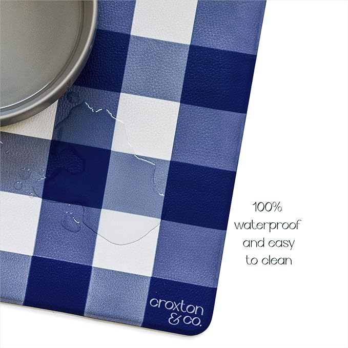 CROXTON & CO. Non-Slip Faux Leather Pet Feeding Mat for Dog Bowls | Large Bowl Mat for Food and Water | Durable, Easy-to-Clean Pet Food Mat for Floors | Size: 16.5"x18"
