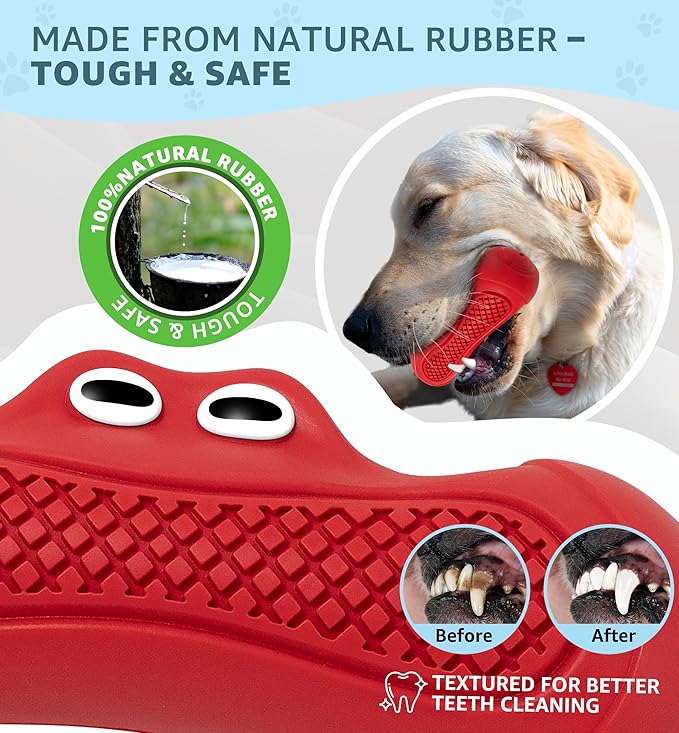 IPTPAS Durable Dog Chew Toy for Aggressive Chewers, Tough Natural Rubber Squeaky Dog Toy with Irresistible Beef Flavor, Dental Care, Teeth Cleaning & Boredom Relief for Medium & Large Dogs (Red)