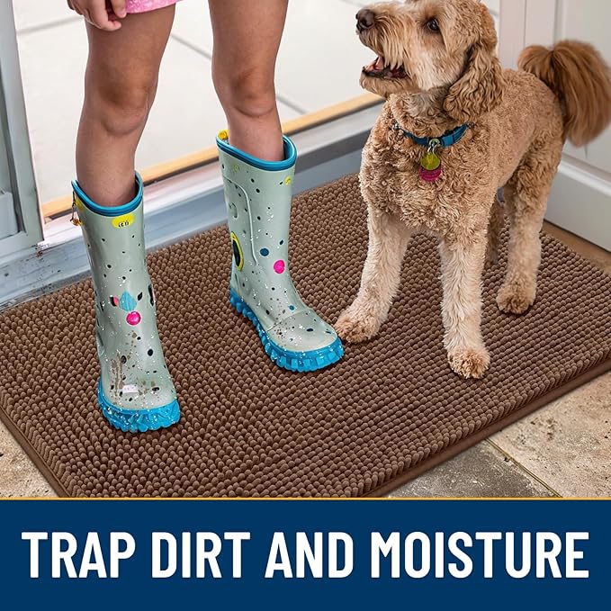 Smiry Dog Door Mat for Muddy Paws 47x32, Absorbs Moisture and Dirt Doormat, Non-Slip Washable Quick Dry Chenille Front Door Mat Indoor Entrance, Entryway Carpet for Inside Floor, Mocha