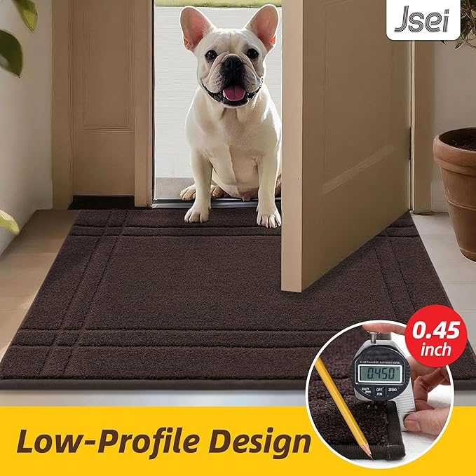 JSEI Entryway Rugs Doormat 36"x60", Non-Slip Dirt Trapper Door Mats Indoor, Washable Absorbent and Stain Resist Welcome Floor Mat for Front Door, Dog Door Mat, Muddy Wet Shoes & Paws, Brown