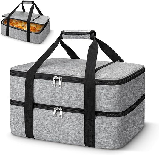 Coobiiya Double Decker Insulated Casserole Carrier – Portable Tote for Hot or Cold Food, Warmer & Cooler Bag Lunch Bag, Fits 9" x 13" Baking Dish, Ideal for Potluck Parties
