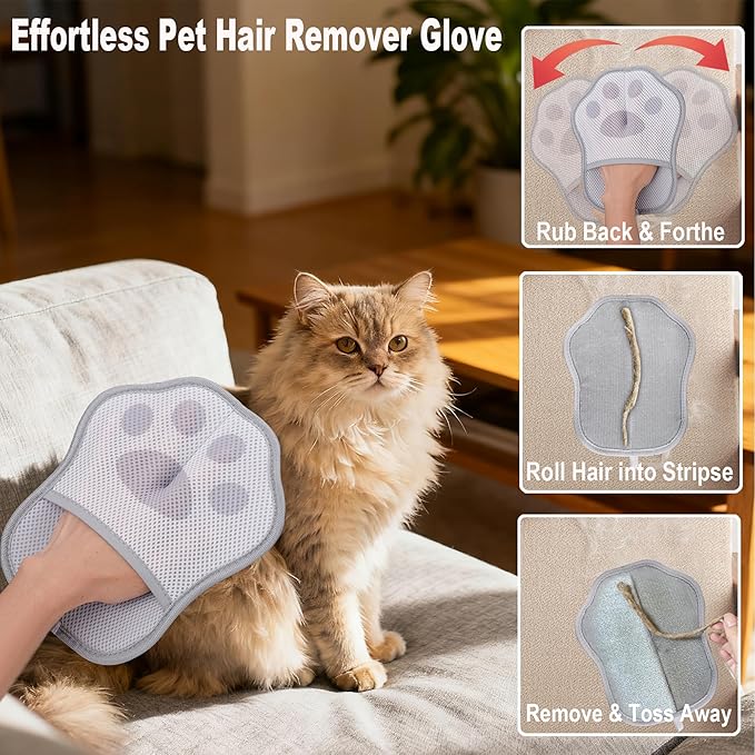 Pet Hair Removal Glove for Cats & Dogs, Reusable Paw Print Electrostatic Pet Hair Remover Tool, Gentle on Couch, Clothing, Carpet, Car Seat