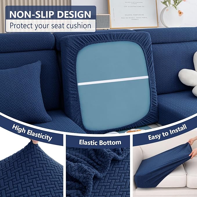 hyha Waterproof Couch Cushion Covers, Wear Resistant Couch Cover, Anti Slip Sofa Slipcovers Washable, Soft Thick Jacquard Furniture Protector for Pets Dog (1 Piece for Large, Navy)
