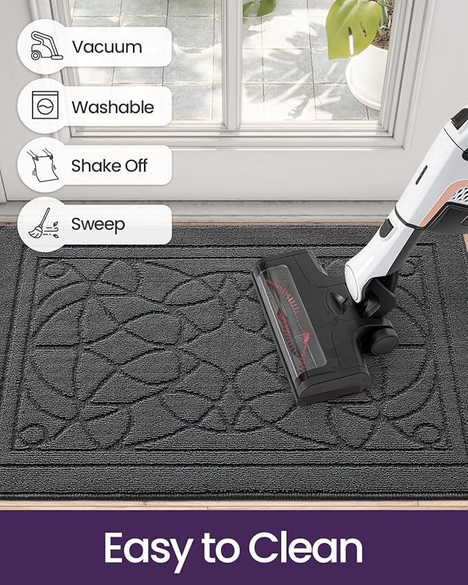 DEXI Front Entryway Door Mat Non Slip 24x36, Washable Inside Entry Way Mats Low Profile Entrance, Welcome Dirt Trapper Doormat Thin for House Floor Home Porter Hall Backdoor Area, Dark Grey