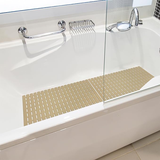 Shower Mat Non Slip Bathtub Mat with Suction Cups and Drain Holes 27.5 x15.7 Inch Bath Mat for Tub & Shower.Easy Dry,Easy to Cut,Eco-Friendly