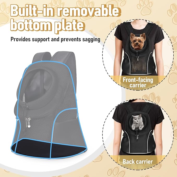 WOYYHO Pet Dog Carrier Backpack Small Dog Front Backpack Ventilated Mesh Dog Travel Back Pack with Safety Belt for Travel Hiking Cycling Outdoor Adventures (Size L: 10-14 lbs, Black)