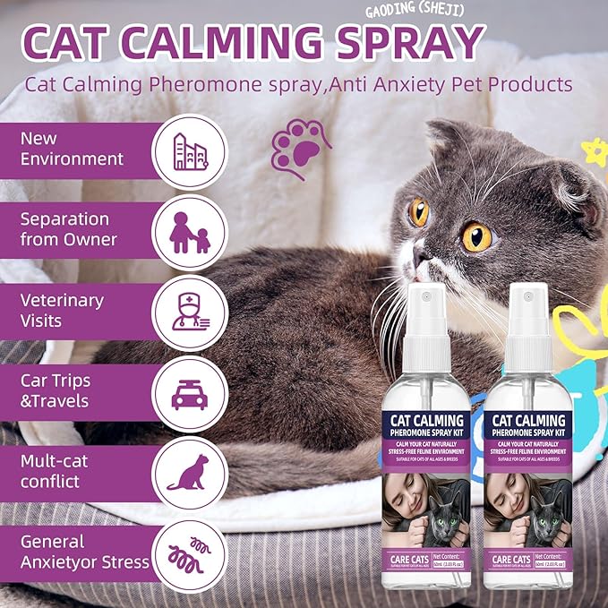 Cat Calming Pheromone Spray Kit Feline Calm Pheromones Vet Recommended Drug-Free Anxiety Relief for Multi-Cat Homes,Stops Scratching & Urine Marking,60-Day Supply | Drug-Free (2)