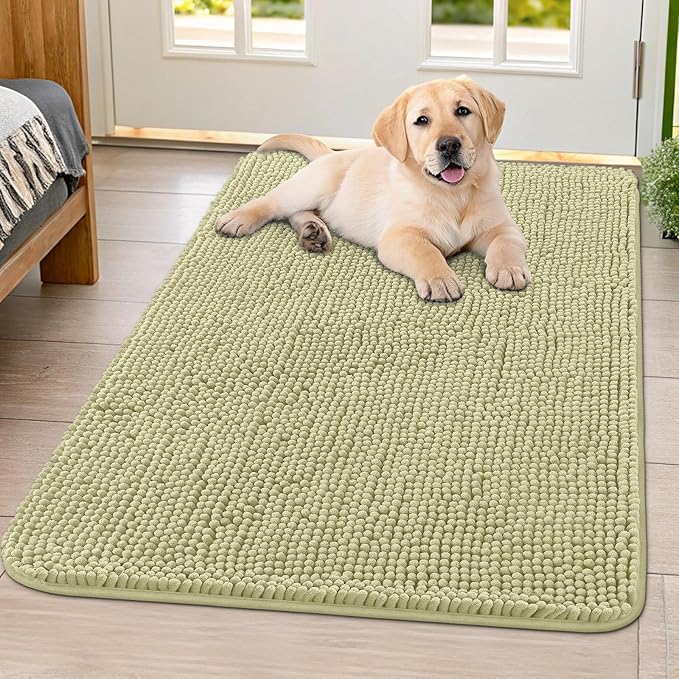 Smiry Dog Door Mat for Muddy Paws 40x32, Absorbs Moisture and Dirt Doormat, Non-Slip Washable Quick Dry Chenille Front Door Mat Indoor Entrance, Entryway Carpet for Inside Floor, Vanilla